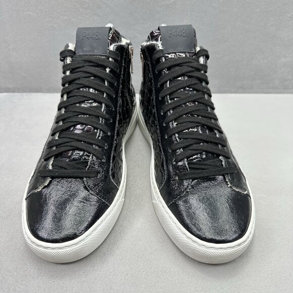Womens 7 (EU 37) P448 Fantasy Glitter Croc Black Embossed High Top Sneakers - Picture 2 of 8